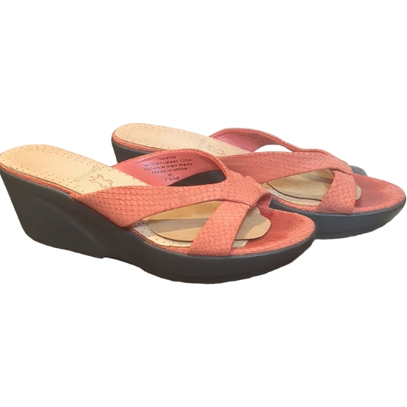 NINE WEST Orange Leather Wedges Slide Sandals Size  7.5. - Picture 8 of 16